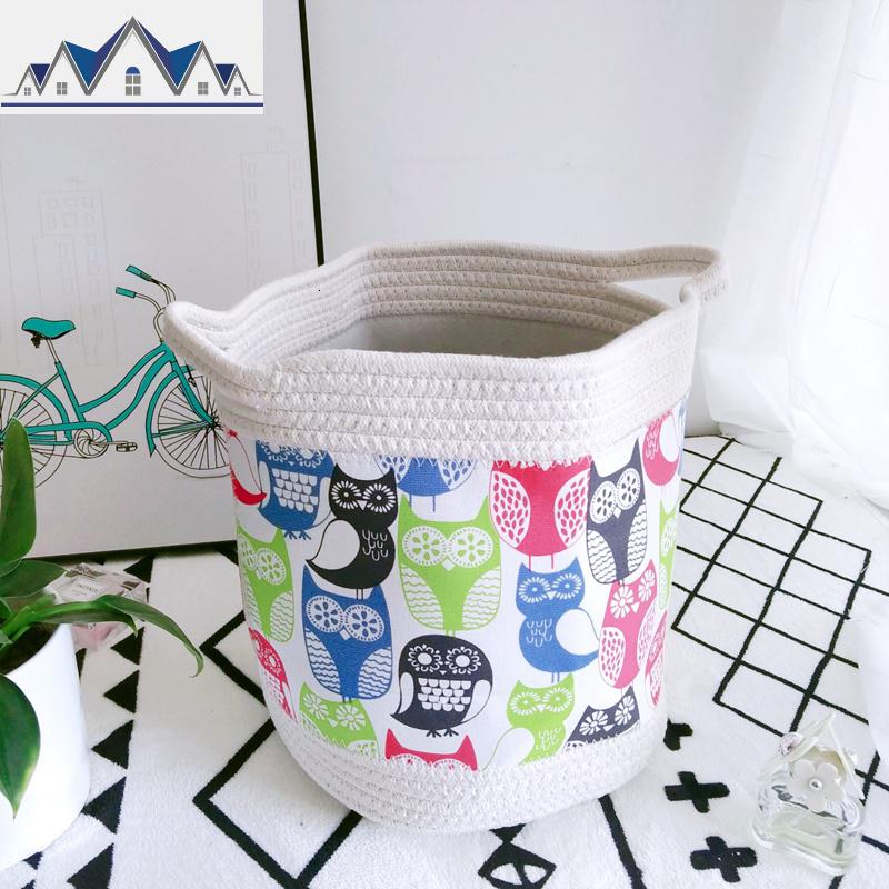 ins风北欧收纳筐折叠布艺脏衣篮清新树叶桌面收纳盒脏衣物收纳桶 三维工匠收纳篮 线编猫头鹰大号收纳桶