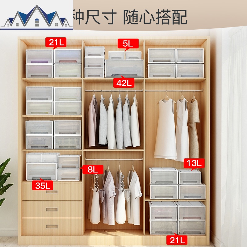 塑料收纳箱抽屉式透明多层衣柜家用内衣盒衣物衣服整理箱储物柜子 三维工匠高清大图