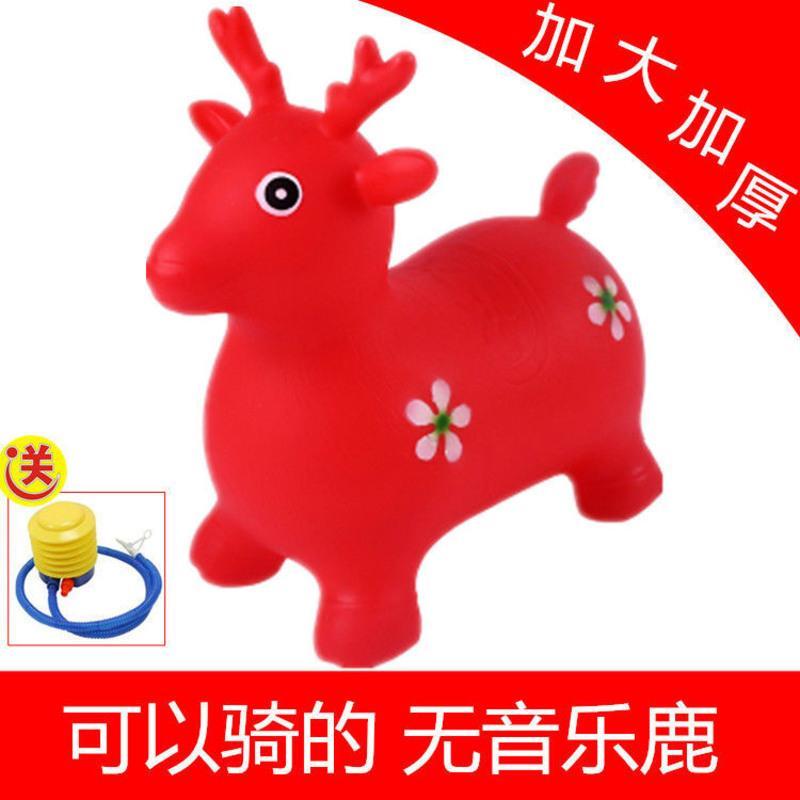 儿童坐骑马充气小马婴儿玩具音乐跳跳马加大加厚跳跳鹿手柄羊角球 红色 无音乐鹿+打气筒