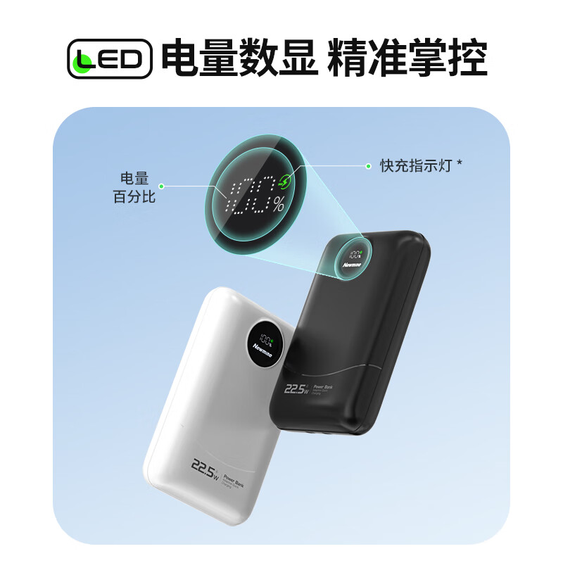 纽曼 移动电源2万毫安自带线22.5W快充白色 AL555高清大图