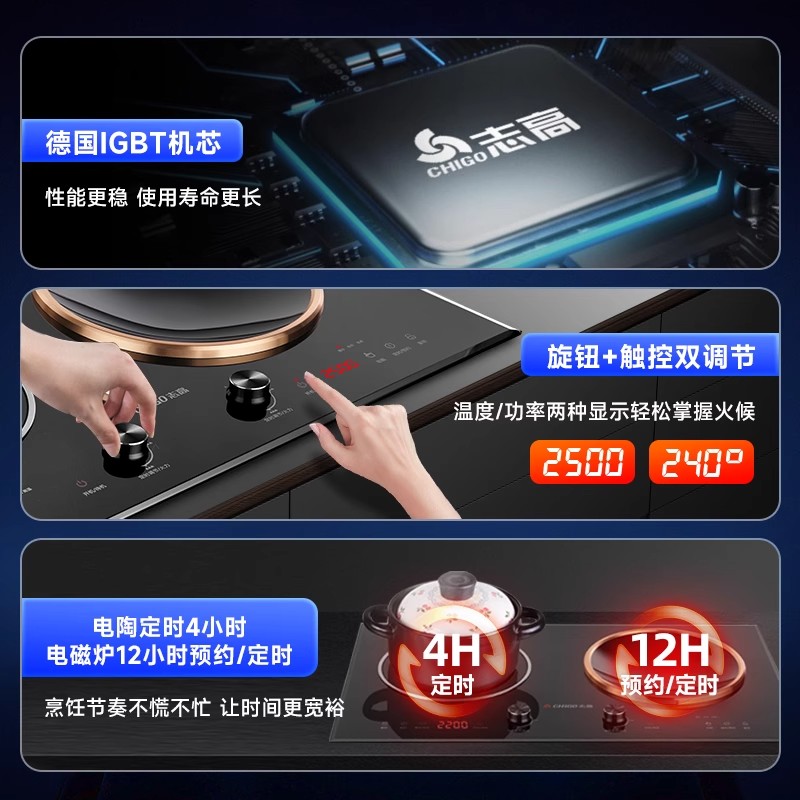 志高商用电磁炉双灶凹面嵌入式电陶炉电灶家用双炉台式爆炒大火力 平面双电陶炉款/一体微晶面板高清大图