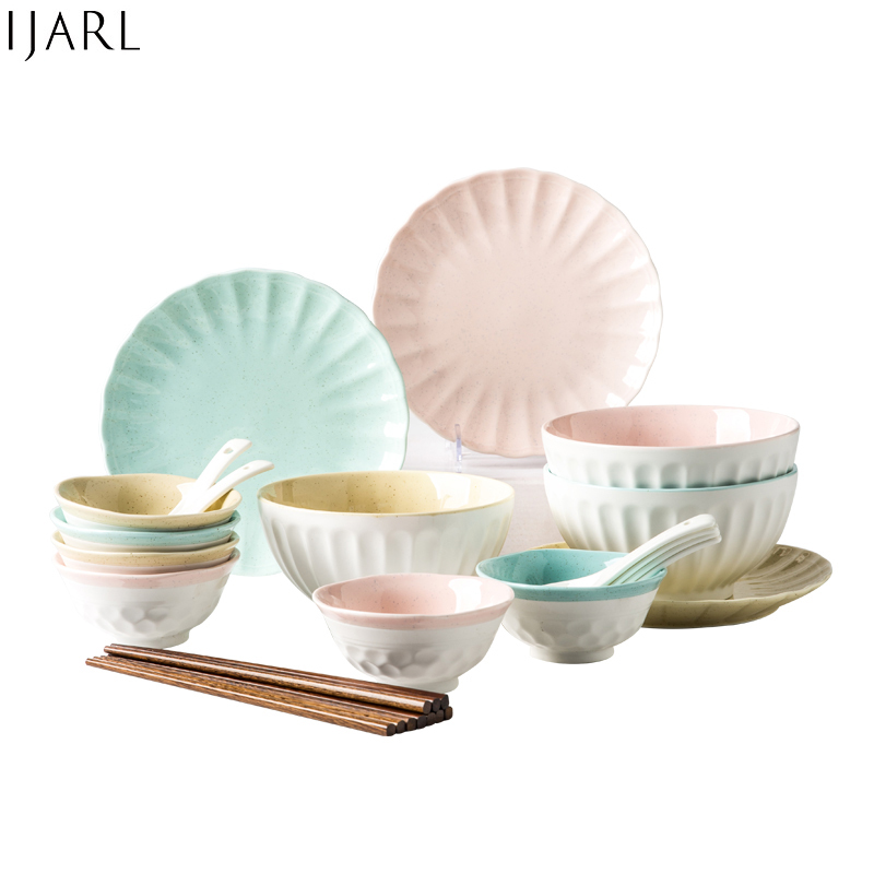 IJARL 亿嘉家用陶瓷餐具套装碗碟筷勺组合简约风格结婚送礼 晨曦系列 24件套