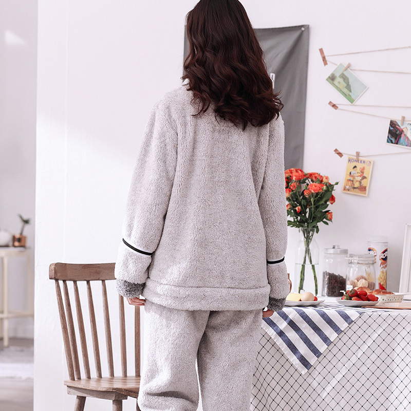 睡衣女秋冬季加厚珊瑚绒可外穿家居服冬天法兰绒可爱加绒毛毛套装