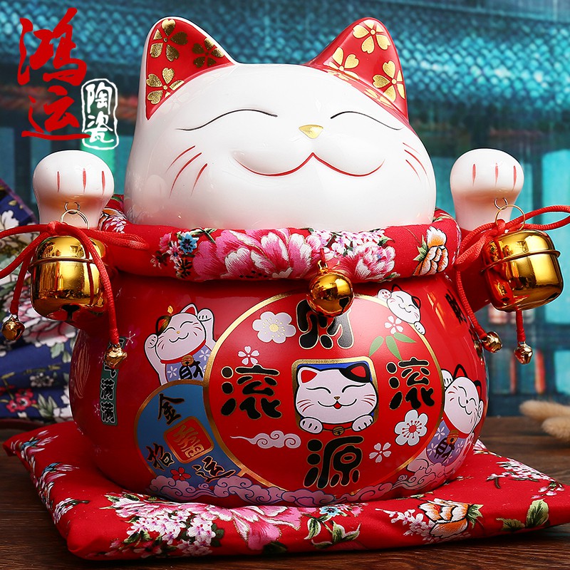 日本正版大号 猫储蓄罐 红色进宝 摆件店铺开业创意 三维工匠 7寸生意兴隆猫高清大图