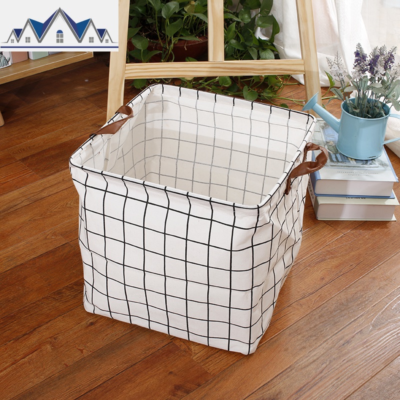 北欧棉麻防水脏衣篮卡通可折叠收纳篮宿舍内衣盒玩具收纳箱ins风 三维工匠 白方格32*32*32cm方盒