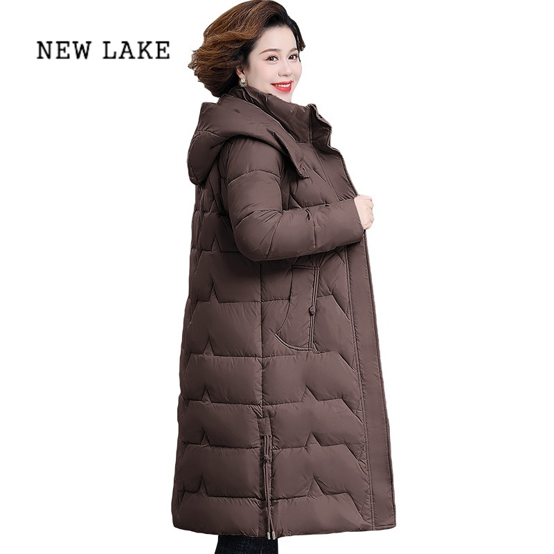 new lake妈妈冬装羽绒服长款新款大码中老年冬季外套女时尚保暖棉服