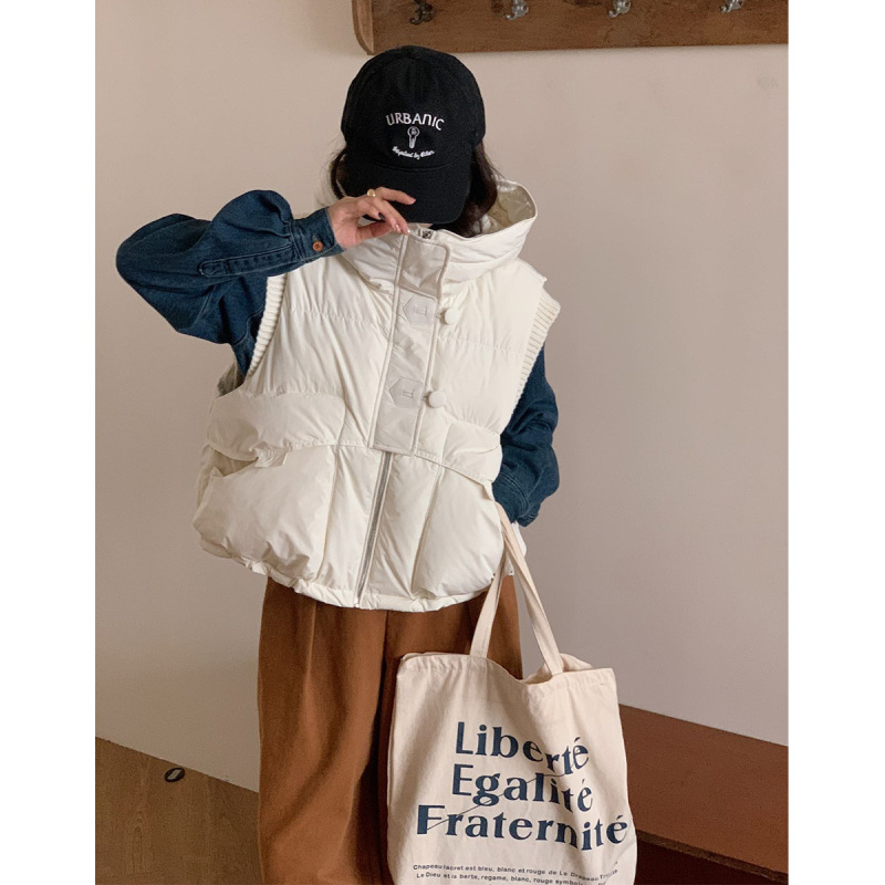 唐狮新款女背心羽绒服女新款冬季黑色外穿立领马甲设计感dx