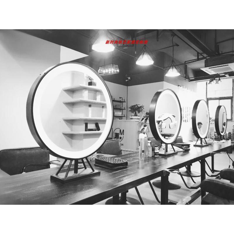 森美人北欧d镜理发店发廊院美发店影楼双面化妆镜带灯双面台式镜 白色50CM-双面不带灯其他