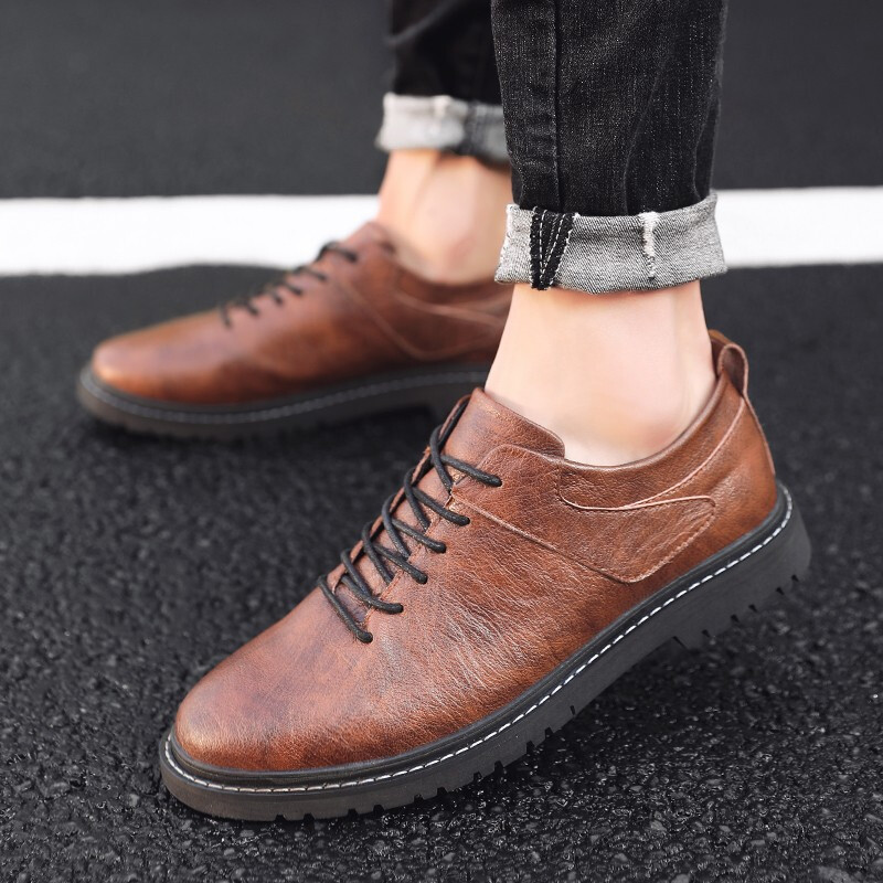 百丽牧貂社会小皮鞋男英伦风2019新款夏季透气韩版潮流百搭男士商务