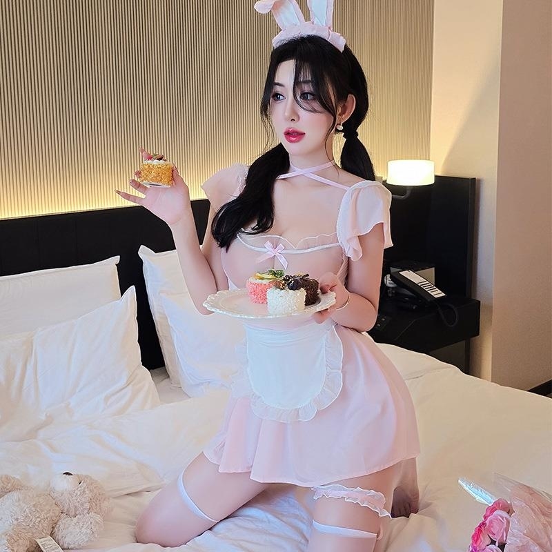 长夜漫漫情趣内衣性感蕾丝木耳边花边透视吊带兔女郎制服套装1716高清大图