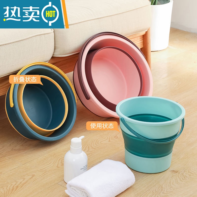 敬平汽车用折叠水桶收缩桶车内便携式车载洗车桶户外钓鱼水桶可伸缩筒 浅粉中桶10L[折叠+车载+钓鱼]高清大图