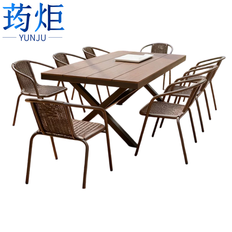 荺炬户外桌椅 180cm交叉桌+8椅套