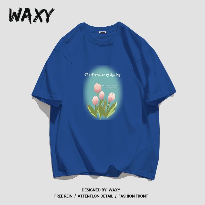 WAXY纯棉T恤女潮牌短袖学生宽松显瘦潮流印花嘻哈设计感小众上衣