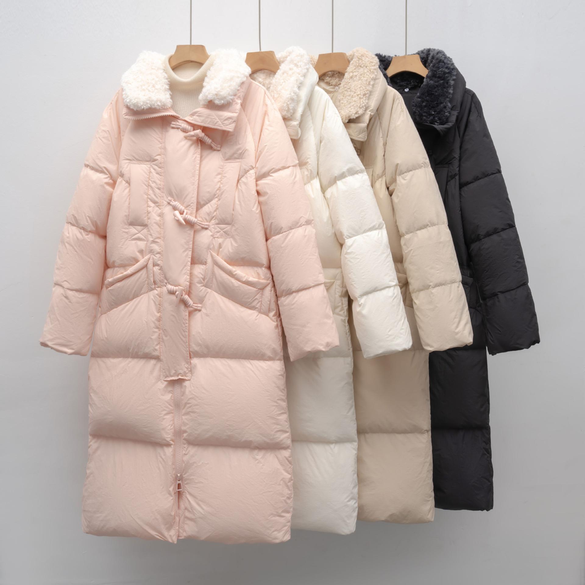 白鸭绒长款羽绒服女冬季新款简约毛领加厚宽松过膝外套潮高清大图