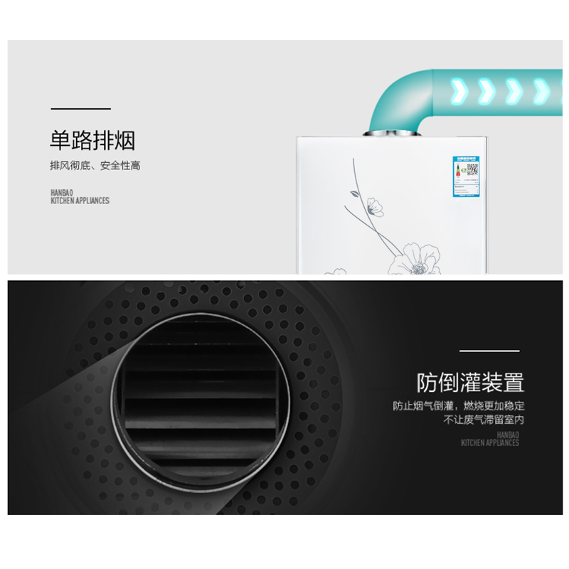 韩宝(HANBAO) 全铜水箱8升大出水量强排 燃气热水器煤气热水器JSQ16-DSY01液化气