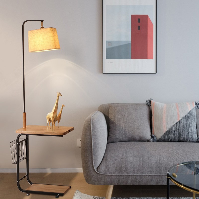 闪电客北欧置物架落地灯现代简约卧室床头灯客厅茶几沙发旁实木落地