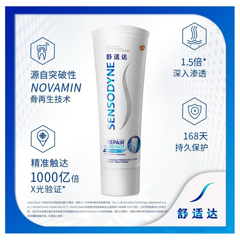舒适达专业修复抗敏感牙膏100g3支装NovaMin技术有效缓解牙敏感含氟防蛀护龈清新口气