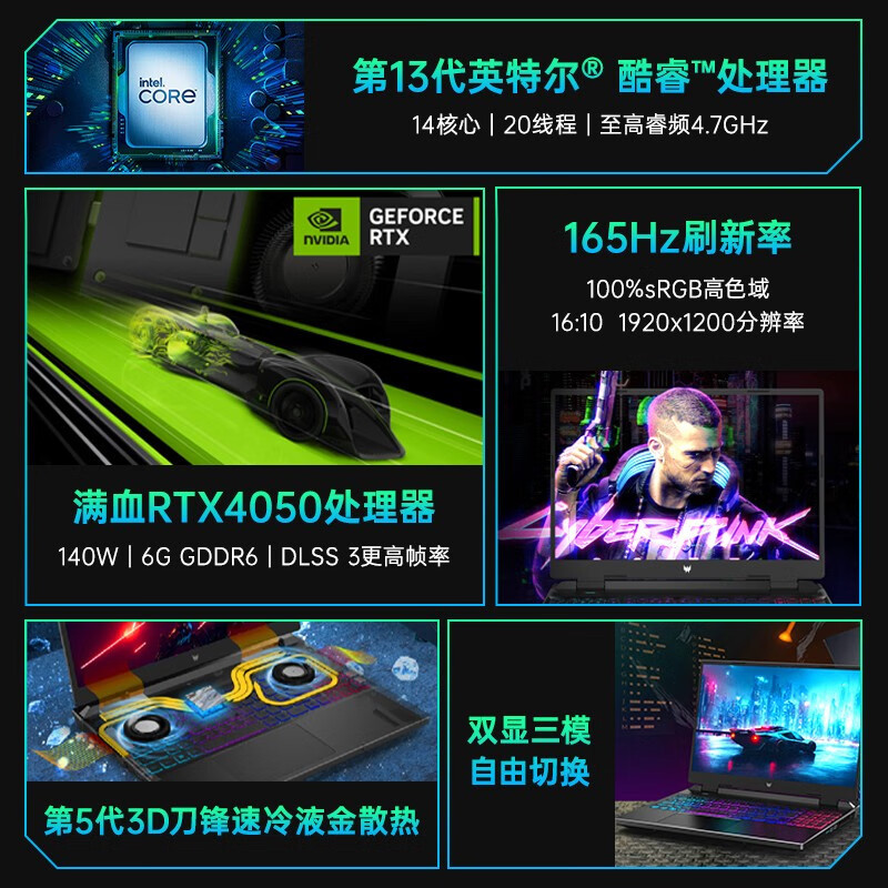 宏碁(acer) 2023新款掠夺者擎Neo暗影骑士Pro游戏笔记本电脑13代酷睿高端发烧电竞本骨灰玩家级165hz 新13代13500HX-32G 1T RTX4050 6G独显