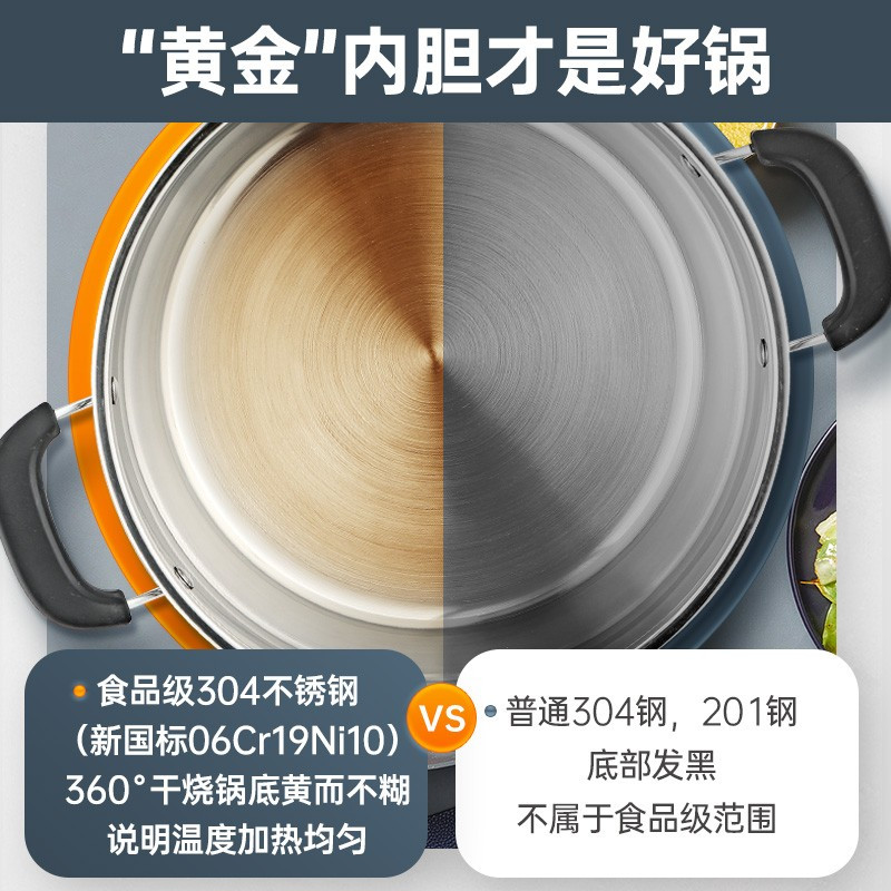 美菱(MEILING)电锅多功能电炒锅一体式电热锅家用电煮锅304不锈钢加厚电蒸锅电火锅 32cm单锅+笼