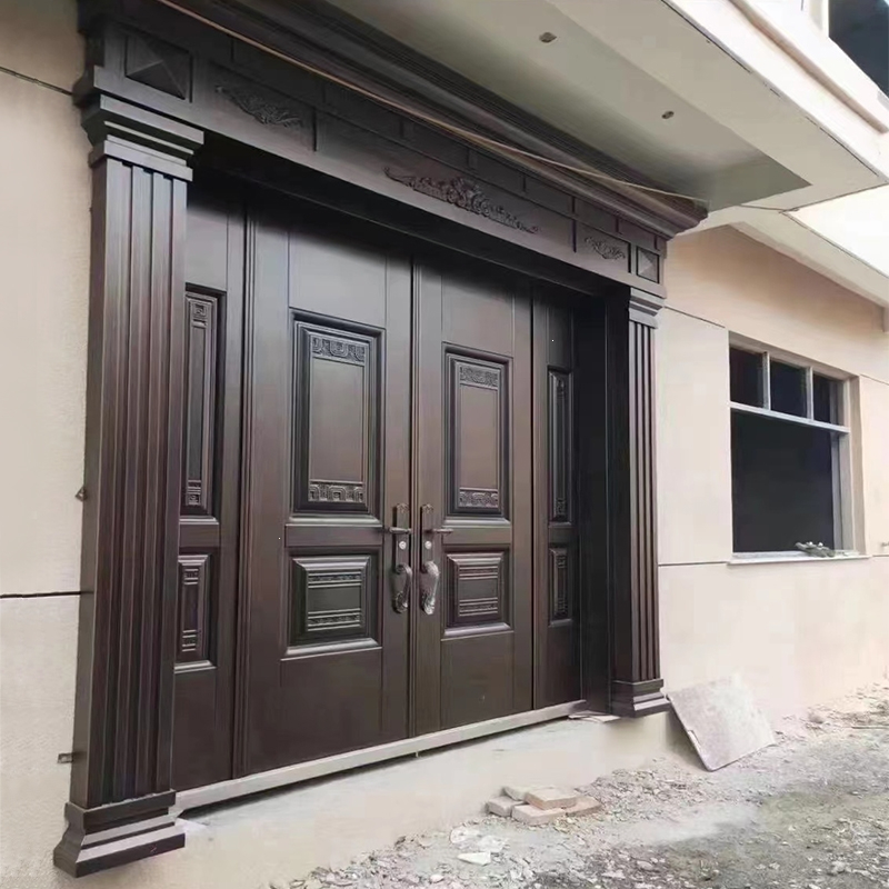 古达定制农村自建房别墅大门双开进户门锌合金入户家用盗乡村庭院仿