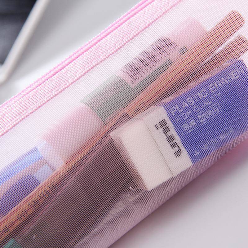 笔袋女韩版简约透明网纱笔袋学生考试专用铅笔盒大容量女生文具盒