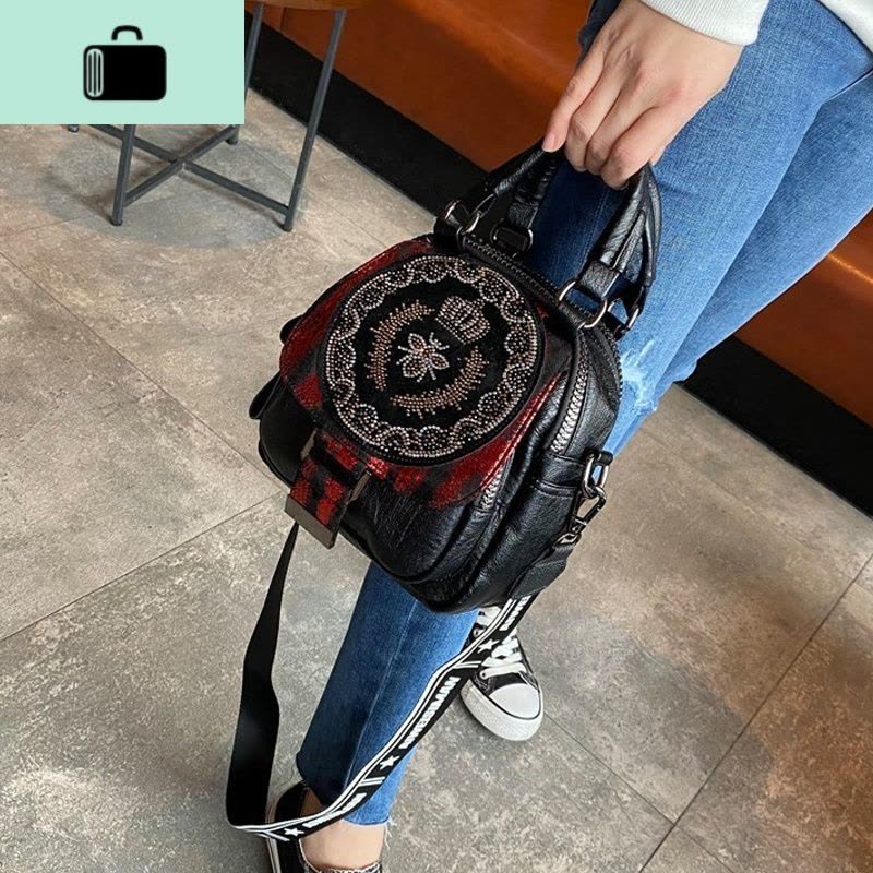 时尚烫钻手提包女2020新款韩版水钻单肩斜挎包百搭撞色多用双肩包NEW LAKE女斜挎包图片