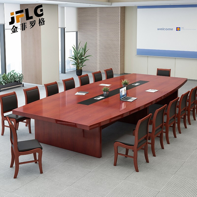 苏宁 金菲罗格 办公家具实木油漆贴皮职员会议桌高清大图