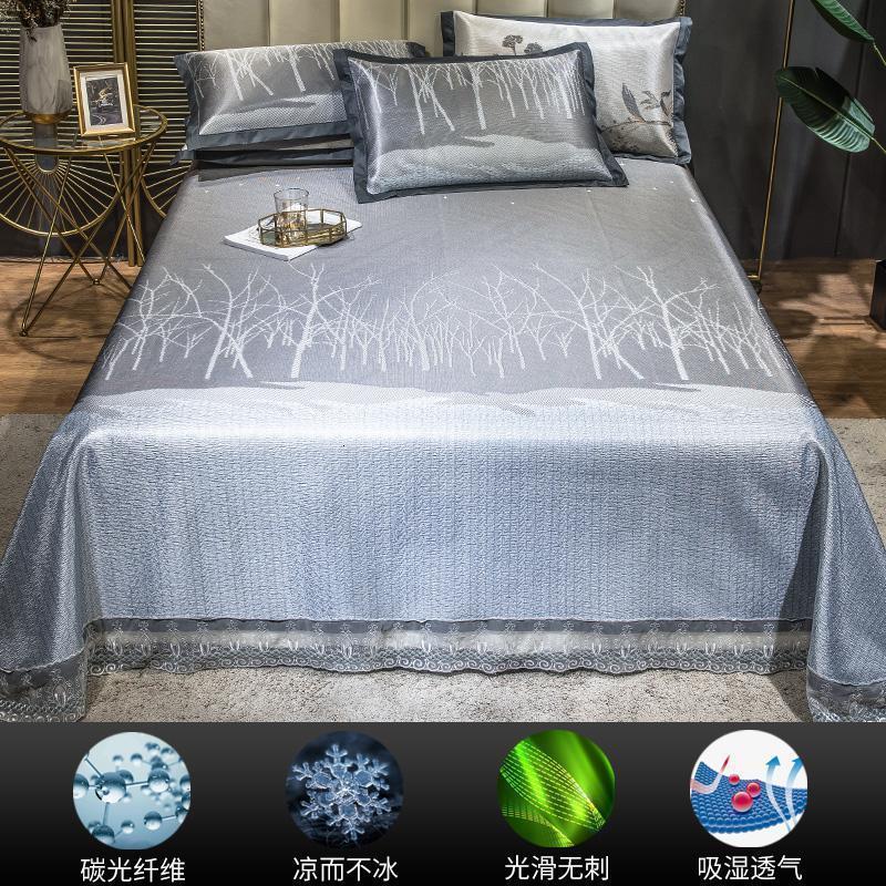 美帮汇可机洗水洗折叠1.8m床2.0米夏天空调冰丝凉席1.5三件套床裙款夏季 白桦林-灰/裸睡轻奢款，凉而不冰，折叠无痕可机洗 1.5m（5英尺）床