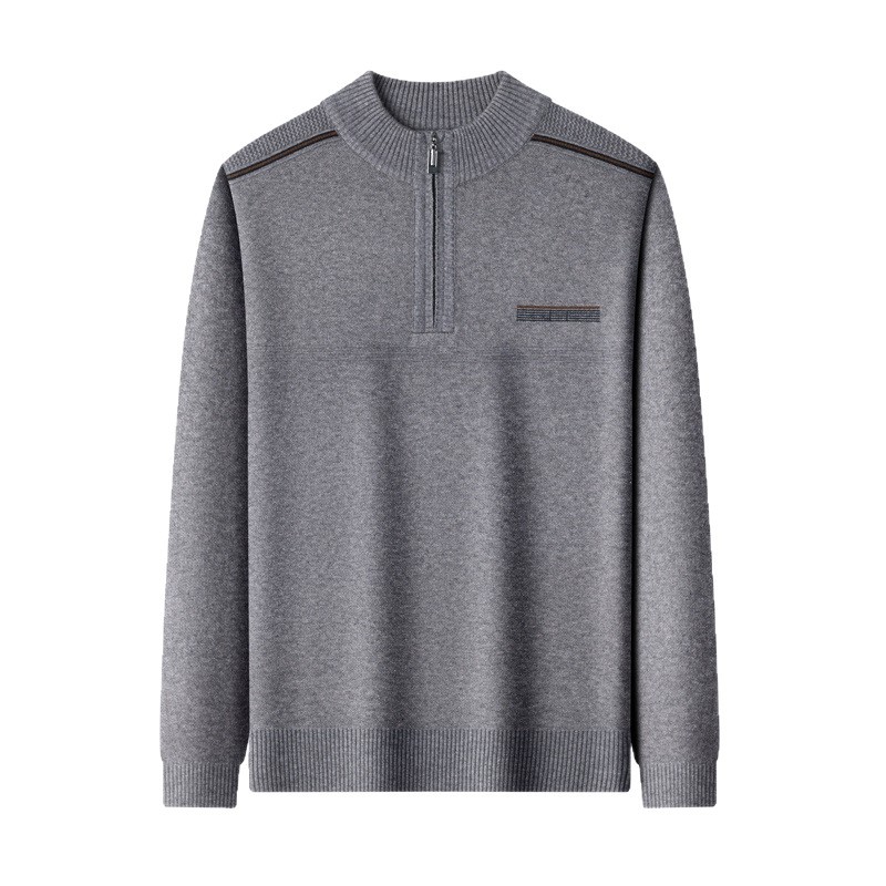 拉链款加厚毛衣男2025秋冬新款中年爸爸半高领提花针织打底衫高清大图