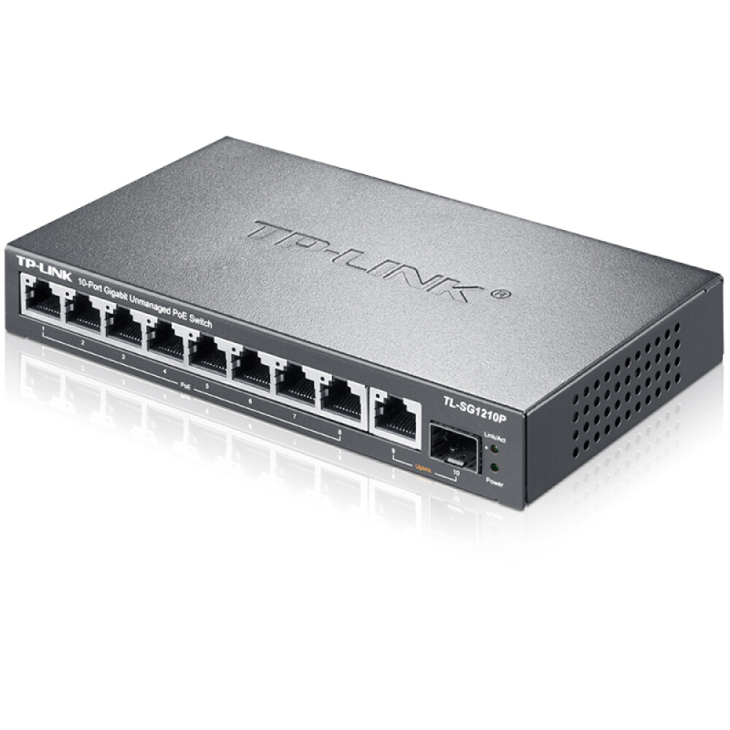 TP-LINK SG1210P 8口千兆POE 交换机 1千兆口+1千兆光纤口