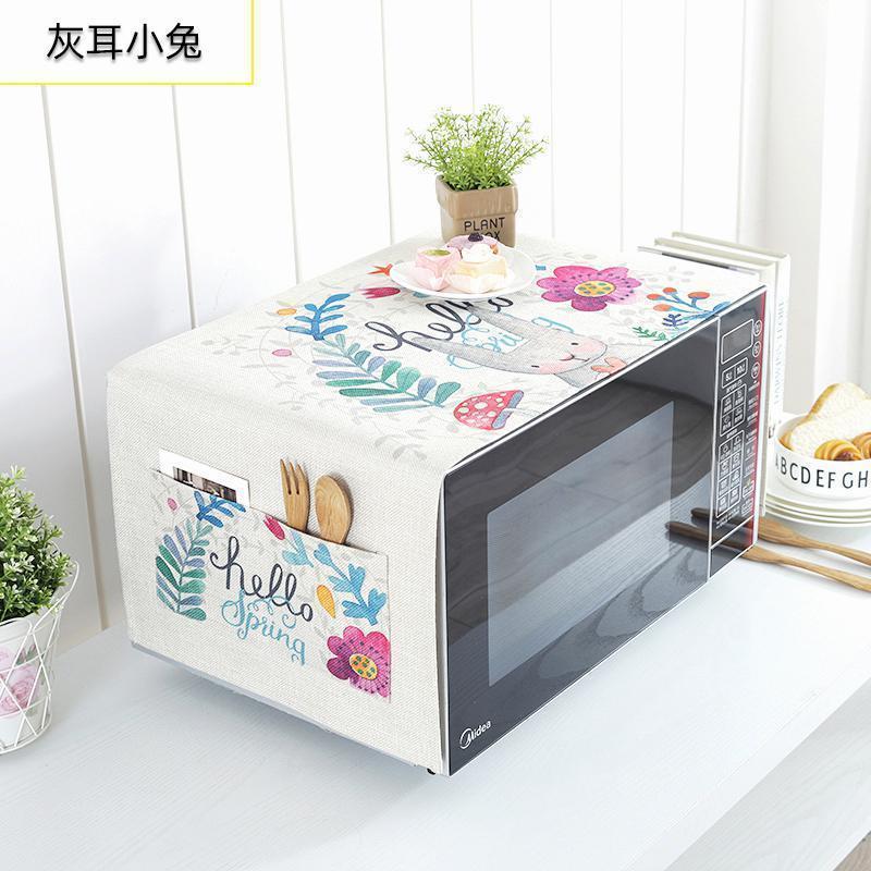 家用微波炉罩保护防尘罩防水盖布布艺烤箱防尘布冰箱防灰尘遮盖巾 灰耳小兔 洗衣机、冰箱通用盖巾(140*55cm)升级防水高清大图