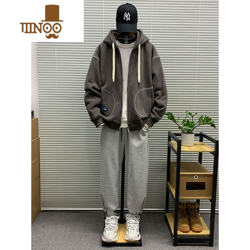 YANXU2023新款连帽拉链开衫卫衣外套男士休闲宽松百搭运动套X款新高清大图