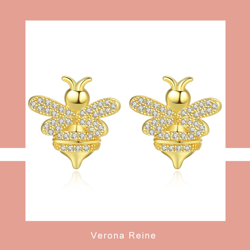 Verona Reine意大利轻奢珠宝甜蜜运蜂S925纯银电镀18K金微镶晶钻珍童趣时尚雅致银耳饰送自己,送闺蜜,送女友