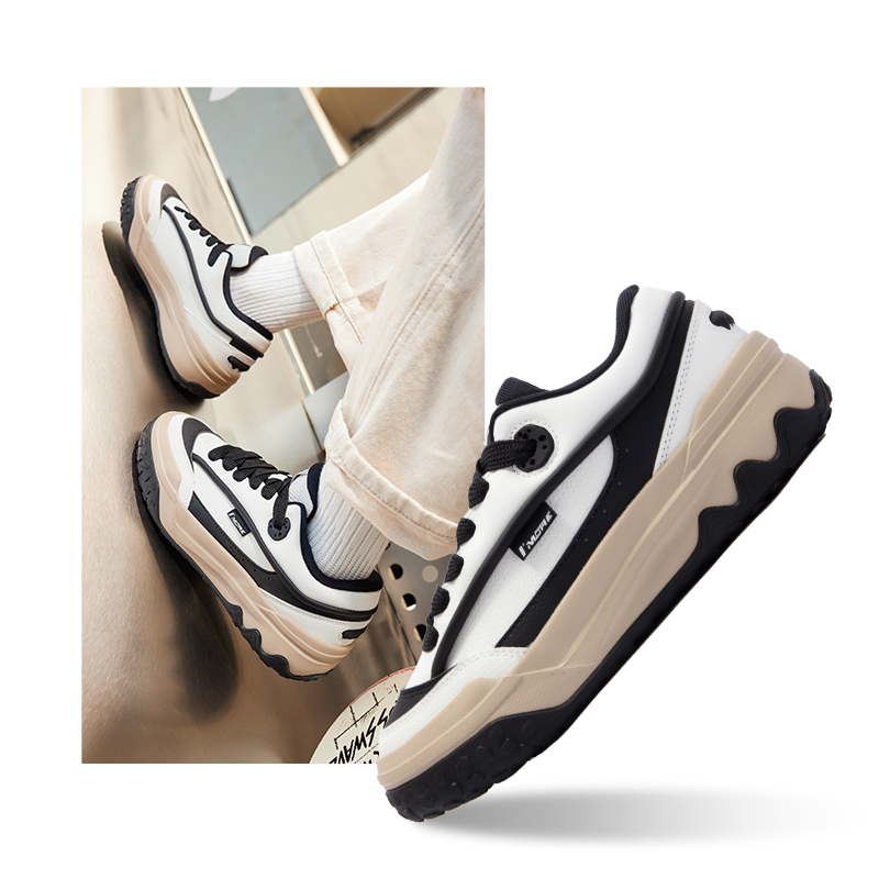 酥饼丨361°女鞋运动鞋新款鞋子休闲鞋厚底防滑板鞋女 羽毛白/曜石黑 40码