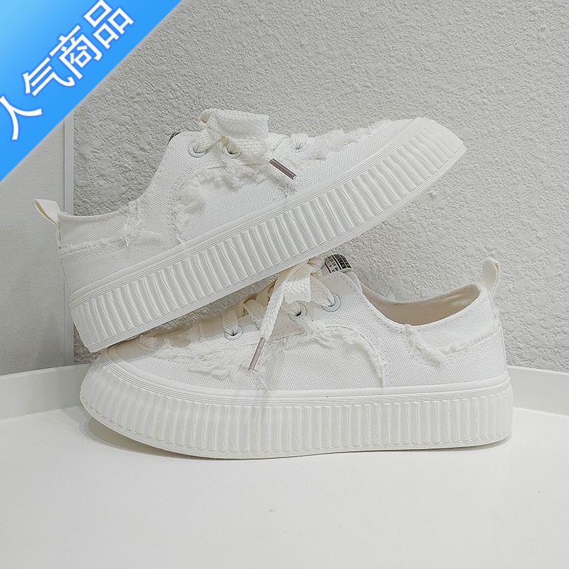 SUNTEK炸街chic小白鞋女2023新款春秋帆布鞋透气百搭运动休闲饼干鞋板鞋高清大图