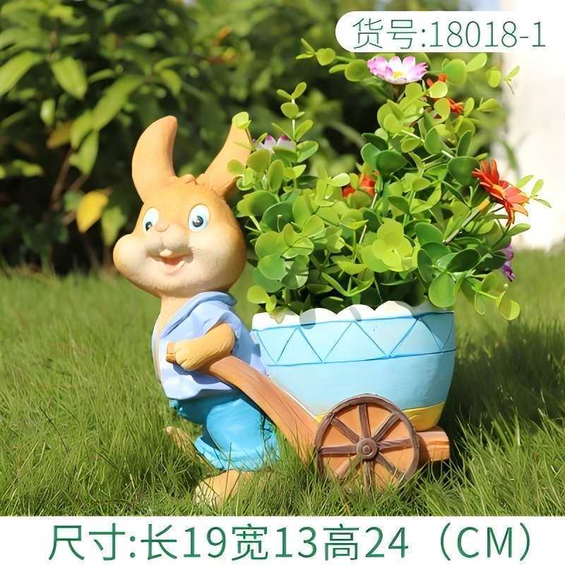 小窝厘 卡通兔子雕塑摆件户外树脂工艺品花园庭院花缸创意花盆装饰 小号举篮女兔D款 长21宽19高44(CM)