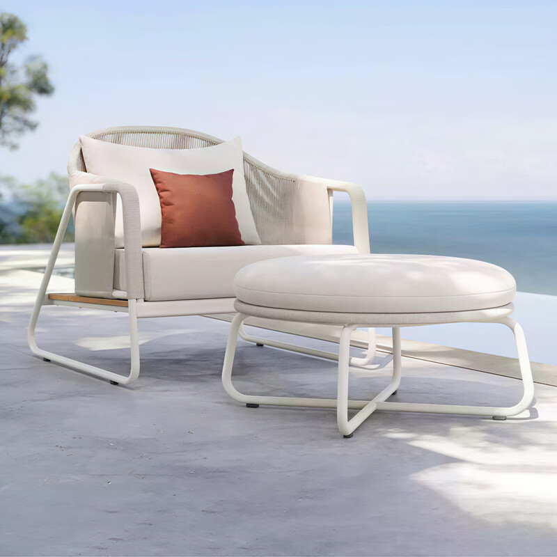 质凡 户外沙发藤编防水防晒创意露天藤椅柚木家具 单人沙发[爱仕沃玛布+透水棉]高清大图