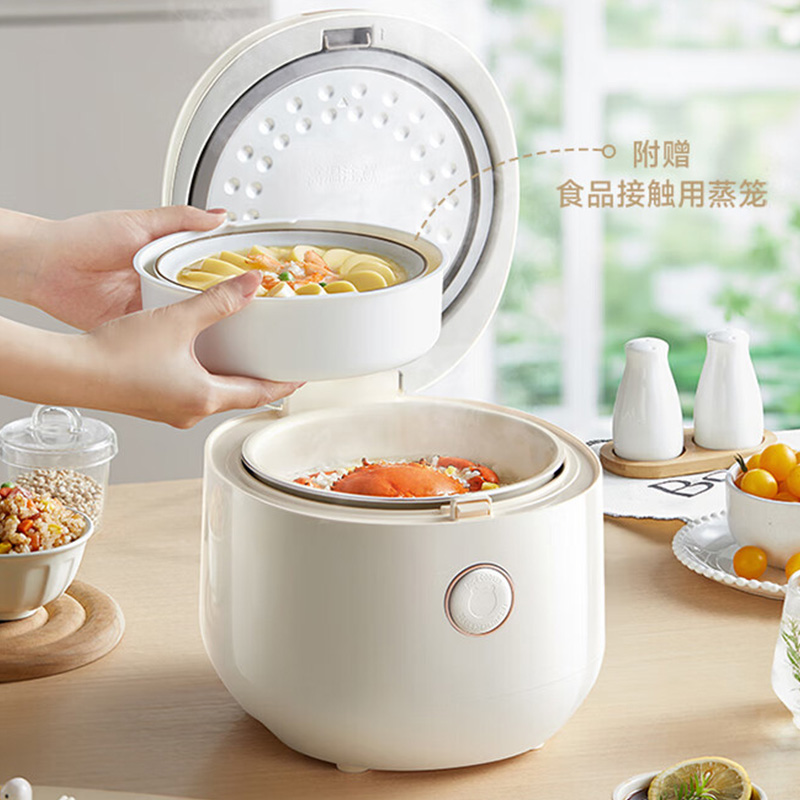 小熊电饭煲米白色DFB-C30L3-S02饭勺+量杯+蒸笼+白色内胆(款式随机)高清大图