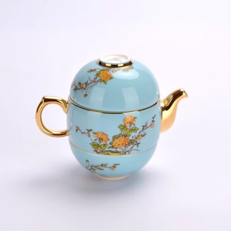 永丰源夫人瓷西湖蓝4头旅行茶具便携茶具一壶二杯高清大图