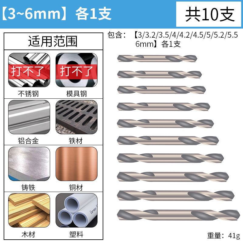 4341高速钢钻头:打铜铁铝木 [3.5mm]一支装 双头不锈钢麻花钻头6542含钴钻高速钢转头金属木材铆钉打孔砖头