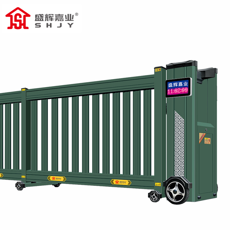 盛辉嘉业 电动伸缩门军绿色防冲击大门平移直线门单位分段收缩推拉工业门定制每米高清大图