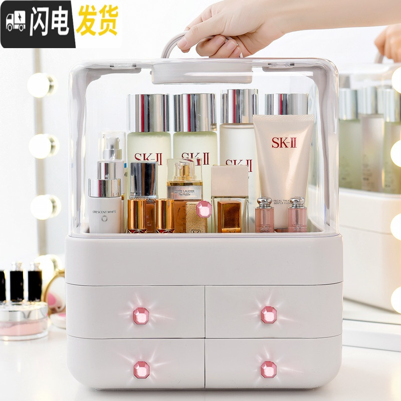 三维工匠网红防尘化妆品收纳盒桌面口红护肤品家用整理箱大号梳妆台置物架高清大图