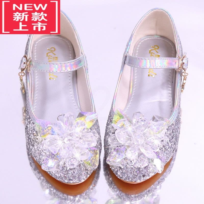 可莉允儿童春秋鞋韩版女童公主裙鞋银色演出水晶鞋宝宝平跟小中大童皮鞋运动休闲鞋图片