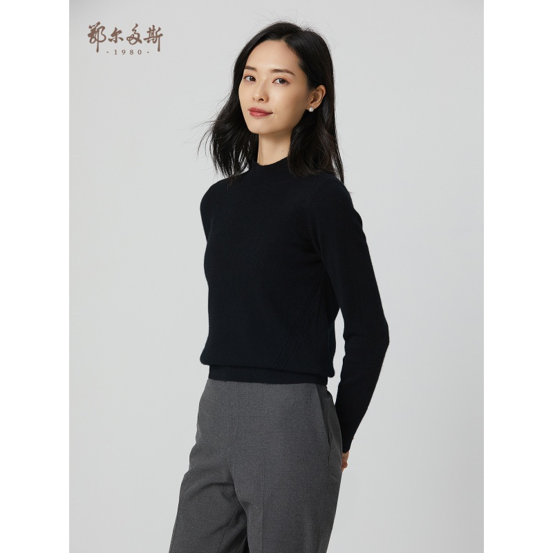 鄂尔多斯1980 半高领女羊绒衫百搭修饰腰身针织衫