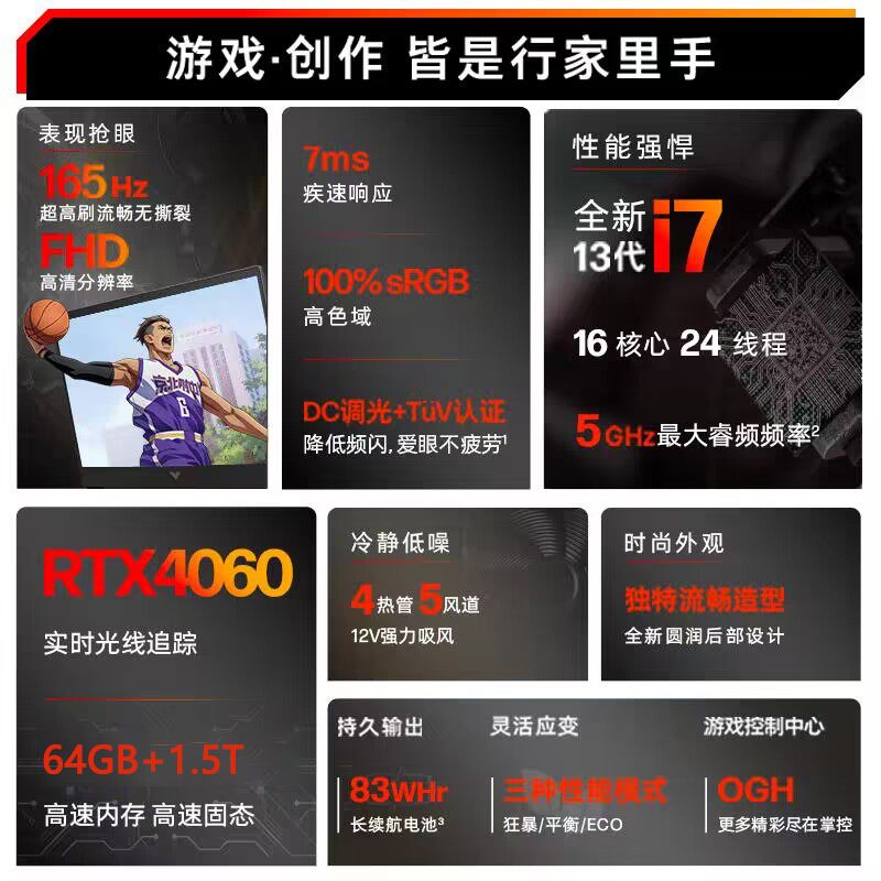惠普HP 光影精灵9高性能电脑游戏本16.1英寸学生电竞设计娱乐笔记本13代i7-13700HX/64G/1.5T/RTX4060/165Hz/黑[16-r0006TX]定制