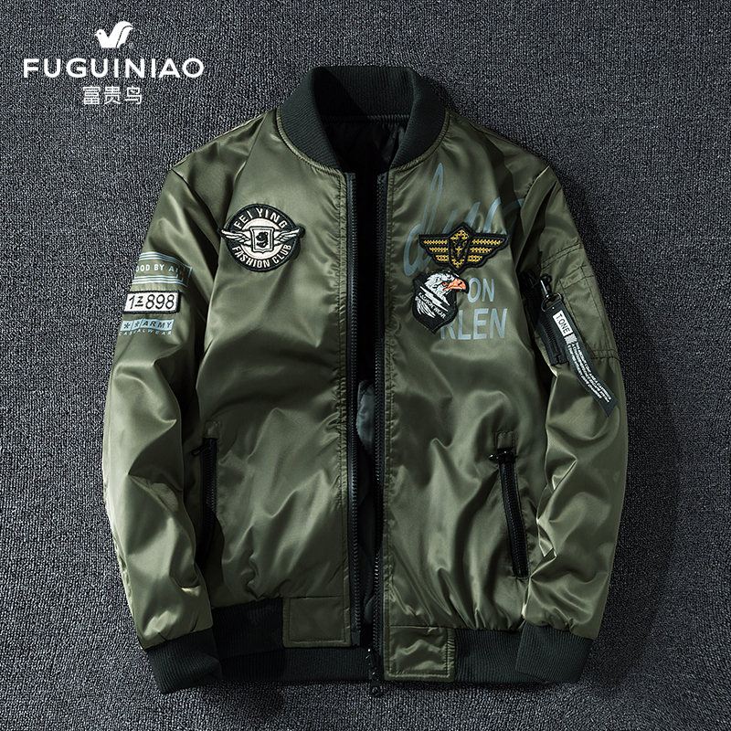 富贵鸟(FUGUINIAO)飞行服男秋冬季速卖通双面穿外套大码棒球服空军棉衣夹克男户外休闲衣
