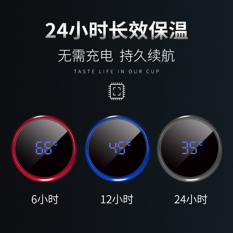 然也(RAE)智能保温杯男带温度显示316不锈钢杯子女办公水杯500ml 深海蓝Z97