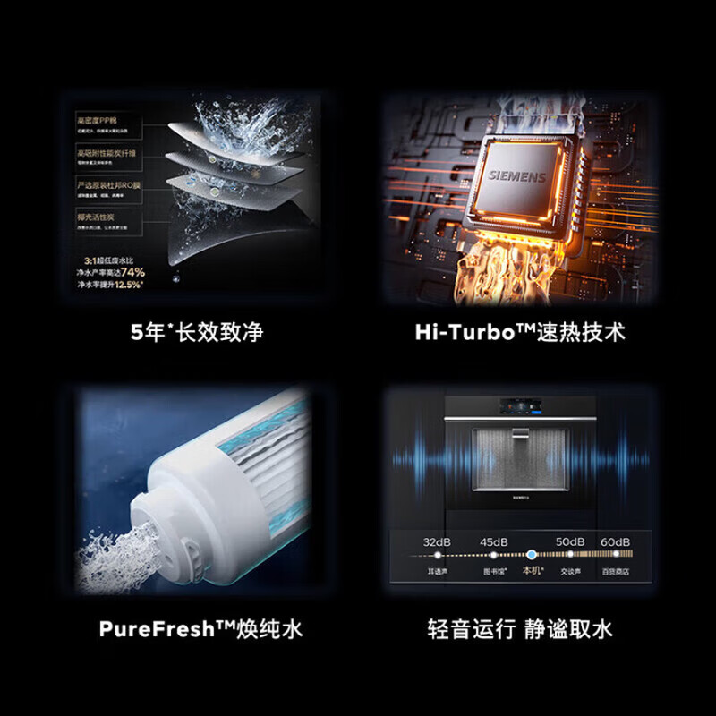 西门子WS7060BC1C 曜石黑[水玲珑700Pro]嵌饮机冰热款 嵌入式家用直饮机RO反渗透 饮水生活用水二合一高清大图