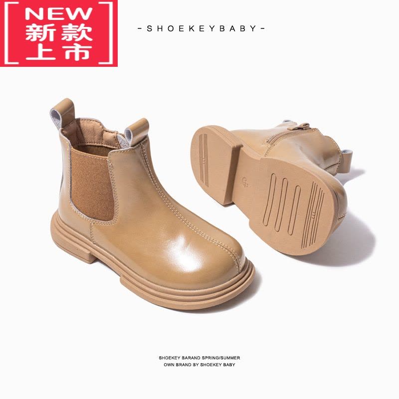 可莉允女童靴子2022秋季新款加绒漆皮切尔西靴软底儿童小女孩烟筒靴棉靴图片