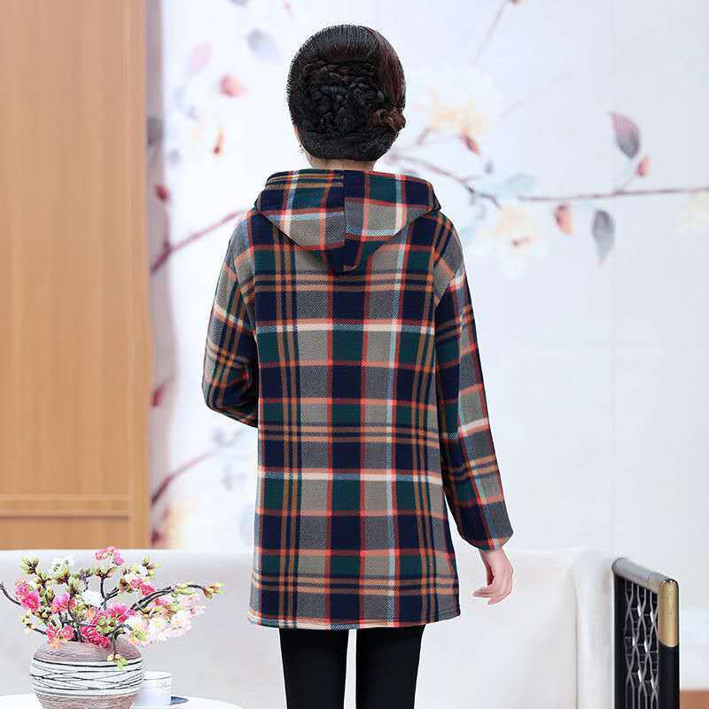 罩衣女加绒外穿冬天防尘罩衣服护衣成人女中长款工作服厨房围裙 红绿色格子[建议100-160斤]